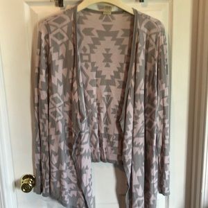 Faded Glory XXL (20) Pink and Gray Tribal Print Sway Front Cardigan